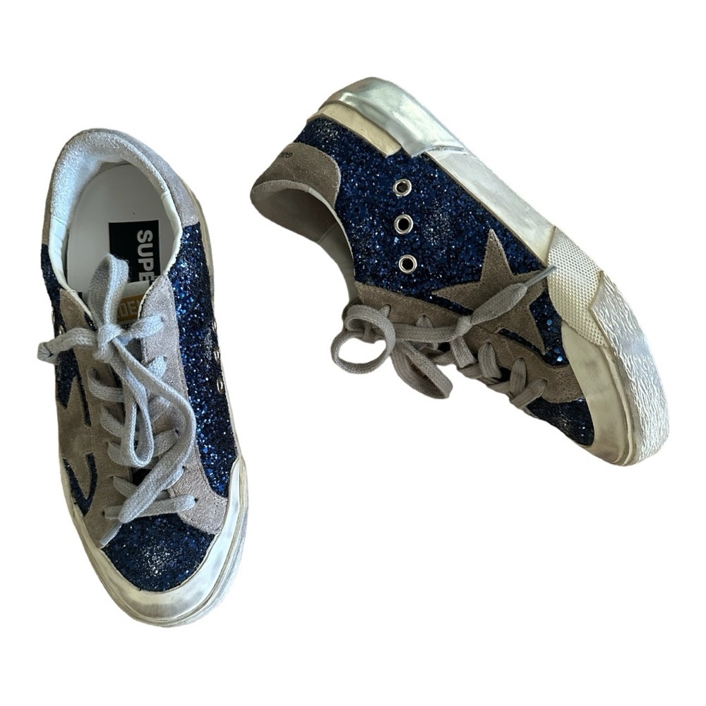 Golden Goose Super-Star in blue glitter with dove gray suede star sz 36